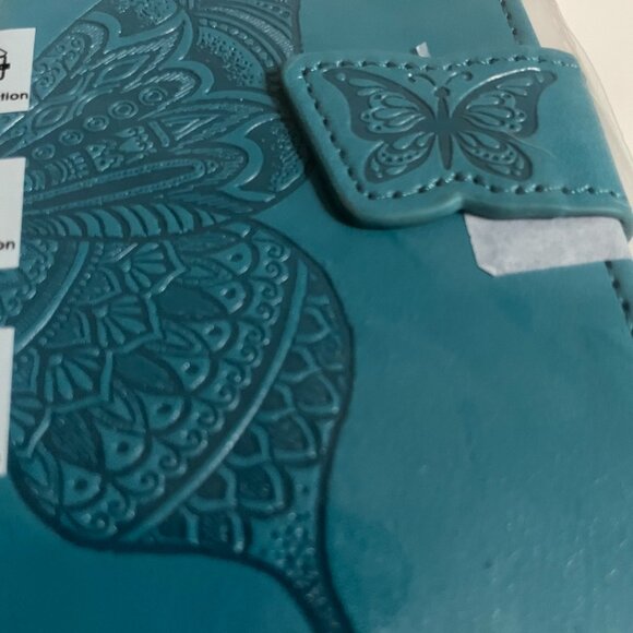 Teal Butterfly Embossed Wallet Case - Picture 1 of 7